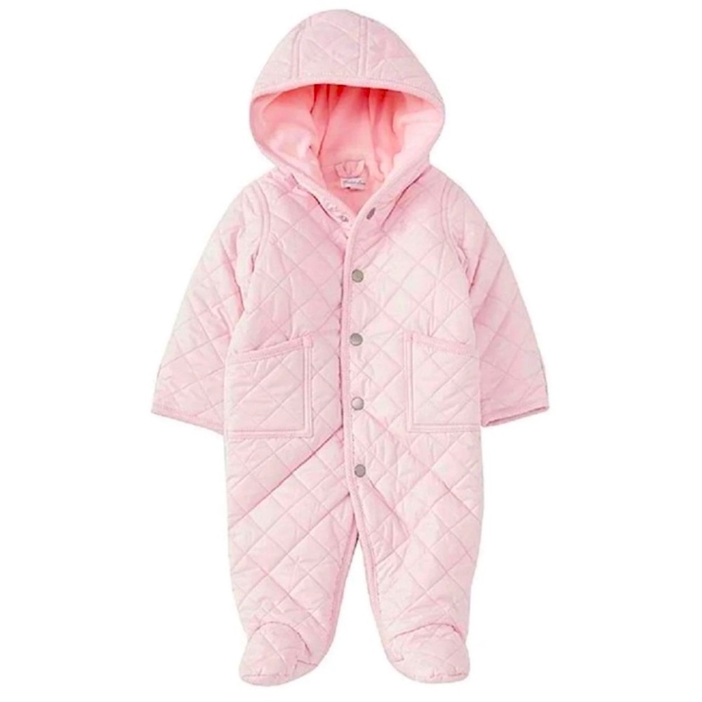 Ralph Lauren Light Pink Quilted Hooded Baby One-Piece